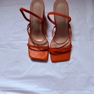 Strappy Square-Toe Heeled Sandals in Vibrant Orange